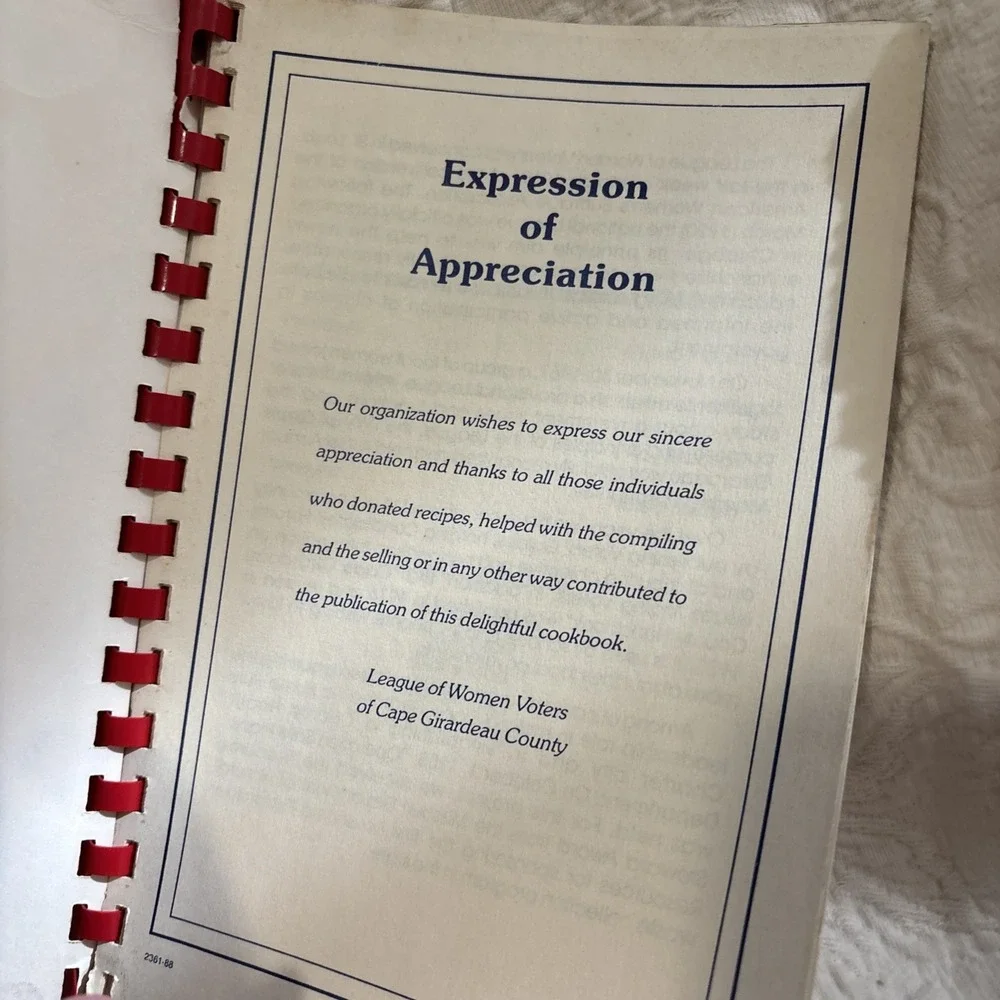 Local Cookbook League Of Women Voters Cape Girardeau, MO -